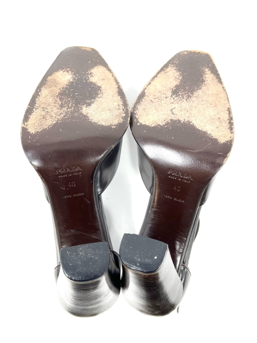 Vintage Vtg Prada 90s Y2K Brown Purple Leather Pointed Toe Pumps Heels 40 10 - Picture 10 of 11